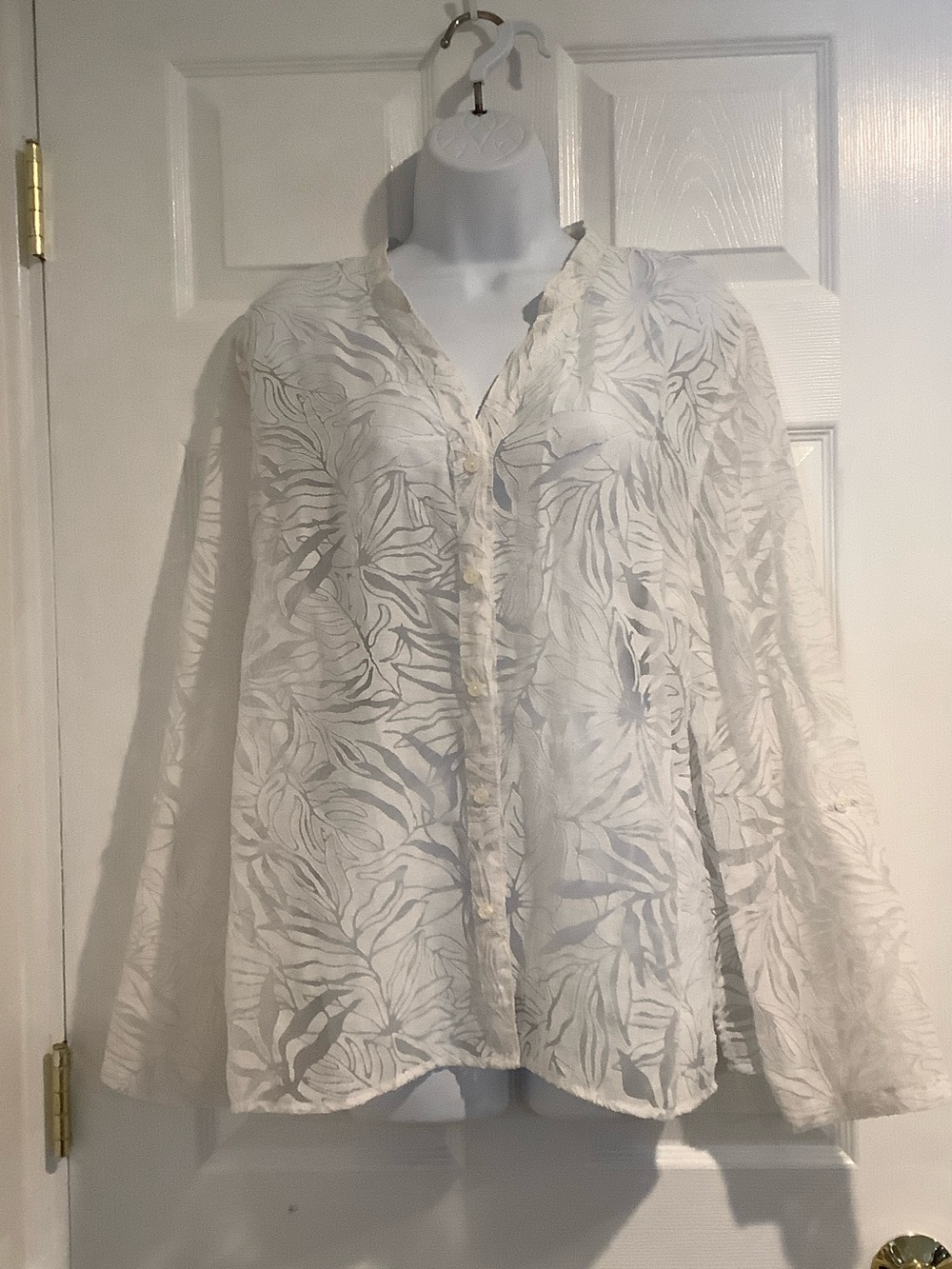 LAURA SCOTT White Sheer Floral Ethereal Whimsy Coastal Feminine Beachy Blouse XL